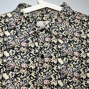 Bobby Chan Men's Size L Silk Bamboo Floral Short Blouse Black Yellow Lightweight
